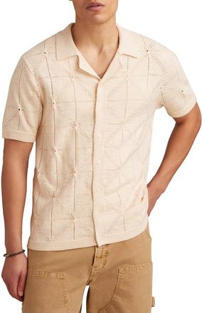 Lucky Brand Pointelle Short Sleeve Button-Up Sweater in Whitecap Gray at Nordstrom, Size Xx-Large