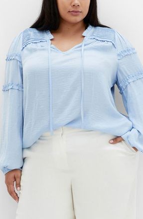 City Chic Ruffle Puff Sleeve<br />Peasant Blouse in Sky at Nordstrom, Size 18W