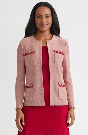 Misook Hertiage Lurex Ring Trim Knit Jacket in Scarlet Red/gold at Nordstrom, Size Xx-Large