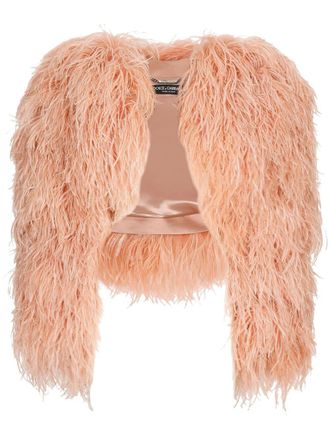 Dolce & Gabbana KIM DOLCE&GABBANA feather-trim bolero jacket - women - Ostrich Feather/Silk/Elastane - 40 - Orange