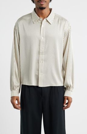 Elwood Executive Stripe Satin Button-Up Shirt in Quill Stripe at Nordstrom, Size Xx-Large