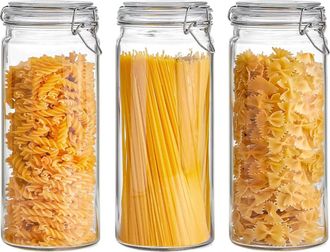 OEM Juego De 3 Tarros De Cristal De 1,4 L Con Tapa Herm&eacute;tica De Acero Inoxidable Y Junta De Silicona Para Almacenamiento En La Cocina