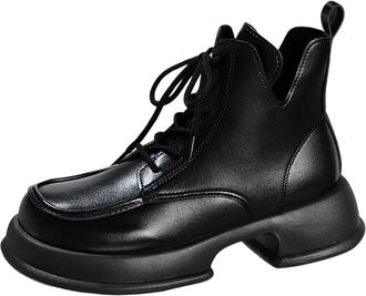 Generic Black Ankle Boots for Women with Lace-Up Design and Block Heel Ideal for Comfortable and Stylish Use