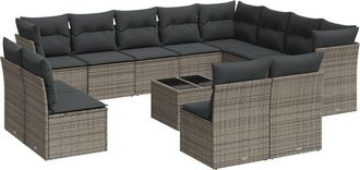 vidaXL Set Sof&aacute;s De Jard&iacute;n Con Cojines 13 Piezas Rat&aacute;n Sint&eacute;tico Gris Vidaxl