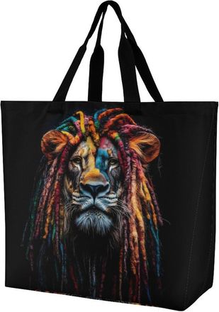 Generic Reggae Lion Tote Bag Reusable Grocery Shopping Bags Large Travel One Shoulder Handbag for Picnic Work