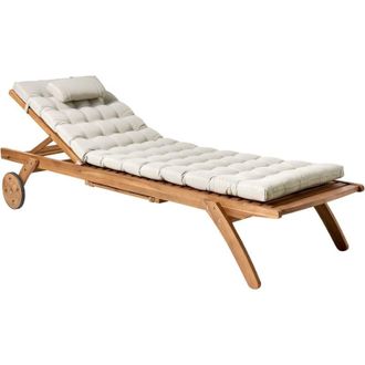 Beliani Tumbona De Jard&iacute;n Patio Piscina De Madera Natural Con Coj&iacute;n Gris Pardo Cesana