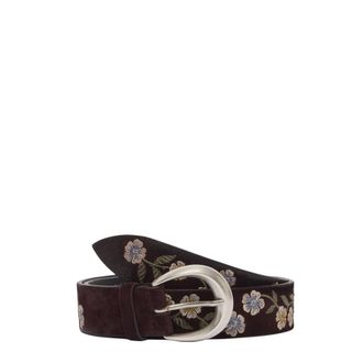 Orciani Cintura in Pelle Scamosciata con Ricamo Floreale - - Accessories - Donna - Marrone - 85 CM