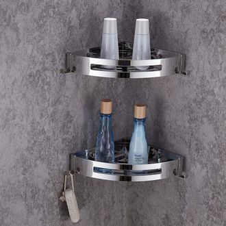 OEM Porte-produits DAngle Pour Douche - Acier Inoxydable Sus304 - Sans Per&ccedil;age - 4 Crochets - Trous &Eacute;vacuation - 2 Pi&egrave;ces