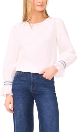 Halogen Contrast Smocked Cuff Top in Bright White at Nordstrom Rack, Size Xx-Large