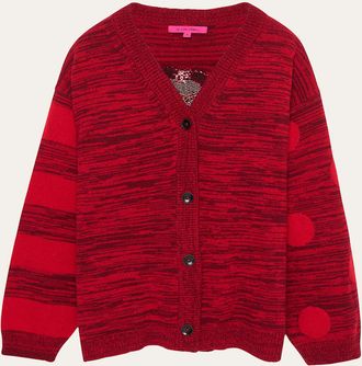 The Elder Statesman Striped Polka-Dot Swan V-Neck Cardigan