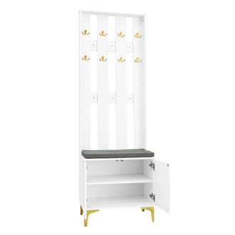 STILVORA Mueble De Entrada Con Banco Zapatero 2 Puertas, Push-to-open, Estantes Ajustables, Blanco, En Tablero De Part&iacute;culas, 60,5&times;35,2&times;180,5 Cm