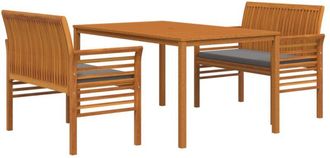 vidaXL Set Comedor De Jard&iacute;n 3 Pzas Y Cojines Madera Maciza De Acacia Vidaxl