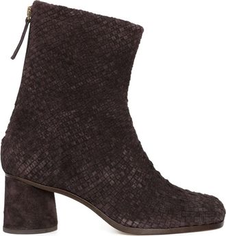 Sarah Chofakian 60mm woven-leather block-heel boots - women - Leather/Leather/Suede - 39 - Brown