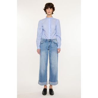 Kancan Angie Mid Rise Crop Wide Jeans in Medium Wash at Nordstrom, Size 31