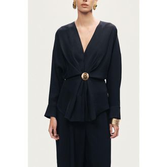 Nocturne Draped Buckle-Detail Shirt in Black at Nordstrom, Size X-Small Eu