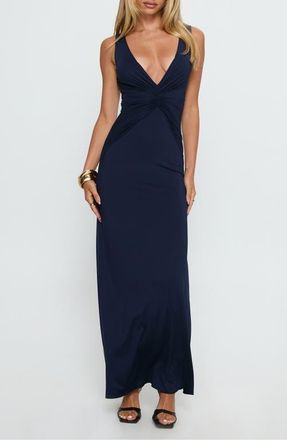 Princess Polly Frederica Plunge Neck Maxi Dress in Navy at Nordstrom, Size 10