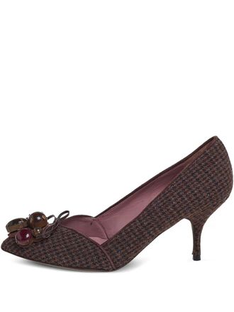 Miu Miu 2024 houndstooth enamel pumps - Brown