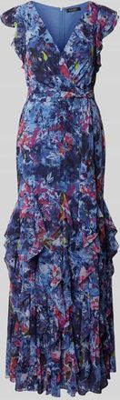 Lauren Ralph Lauren Abendkleid mit V-Ausschnitt Modell VIKRANA in Blau, Größe 34