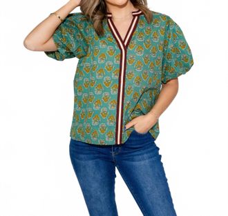 THML Clothing Floral Puff Sleeve Top In Mint
