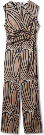 Mango Womens Mango Jumpsuit Light Beige Printed Wrap Front One Piece GBO977