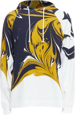 Dries Van Noten yellow black white marble swirl print cotton hoodie S