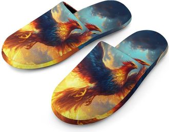Generic Phoenixs Flying Flannel Mens Slip-on Slippers Winter Warm House Shoes with Rubber Sole for Home Hotel
