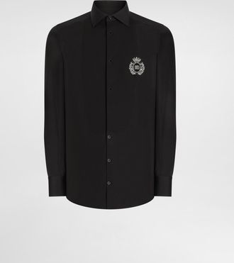 Dolce & Gabbana Cotton Tuxedo Shirt With Heraldic Patch - Man Shirts Black Cotton 38