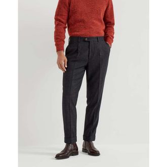 Brunello Cucinelli Mens Anthracite Wool Silk Checked Trousers, Size 46