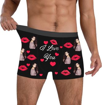 Generic Custom Face Boxer Shorts, Personalised Gift for Him with Photo Print, Customisable Underwear for Men, Boyfriend, Dad Red