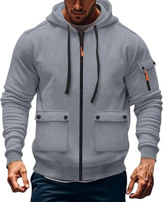 Generic MenS Hoodies Zip Up Long Sleeve Casual Pullover Fleece Sweatshirts Gym Sports Outfits Hoody Zipped Jumper Tops Sweaters With Kangaroo Pockets Light As