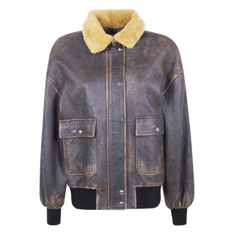 Khaite Jassen, Dames, Bruin, S, Leer, Sandor Leren Jas