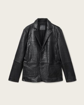 AllSaints Leather Shadwell Single Breasted Leather Blazer, Size: L