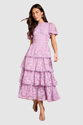Coast Tiered Lace Flutter Sleeve Midi Dress in Lilac at Nordstrom, Size 6