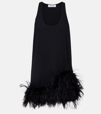 The Attico Ribbed-knit feather-trimmed cotton minidress