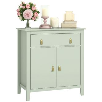 HOMCOM Homcom Aparador De 2 Puertas Aparador De Sal&oacute;n Moderno Con Caj&oacute;n Estante Ajustable Y Tiradores De Pu 80x40x90 Cm Verde Claro