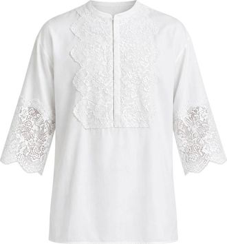 Dolce & Gabbana Camicia in Cotone con Bordi in Pizzo - - Shirts - Uomo - Bianco - M