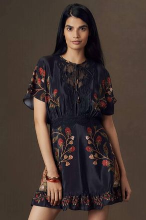 Farm Rio Berry Garden Mini Dress In Black