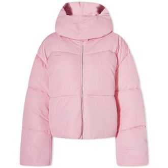 PANGAIA Womens FLWRDWN Recycled Nylon Cropped Puffer Jacket in Magnolia Pink, Size X-Large