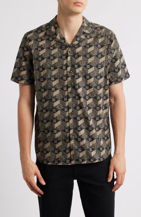 HUGO BOSS Ellino Logo Print Camp Shirt in Black at Nordstrom, Size X-Small