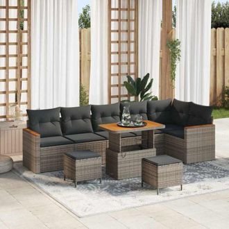 vidaXL Vidaxl - Conjunto De Sof&aacute; De Jard&iacute;n Con Coj&iacute;n 9 Pcs Gris Polirat&aacute;n
