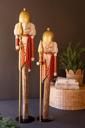 Kalalou Set Of Two Painted Metal Nutcrackers On Wood Bases
