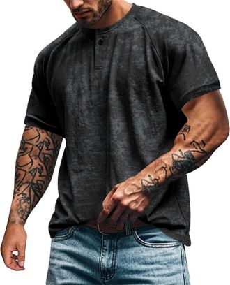 Generic Mens Slim Fit Cotton Work Short Sleeve Shirts for Men UK Tie-Dye Solid Round Neck Soft T-Shirt Casual Design Fashionable Summer Tees Tops Going Out Wo