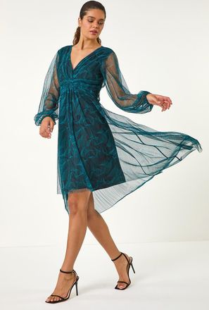 Roman Abstract Plisse Twist Front Dress