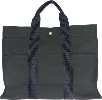 Herm&egrave;s Gray Canvas Tote Bag (Pre-Owned)