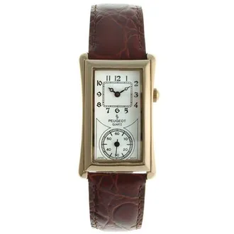 Peugeot Vintage Large Rectangular Remote Sweep Leather Watch- 40x24MM in Brown at Nordstrom