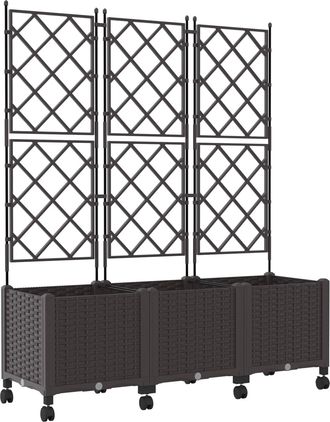 vidaXL Jardinera Con Enrejado Y Ruedas 3 Uds. Marr&oacute;n 120 X 40 X 149 Cm Vidaxl