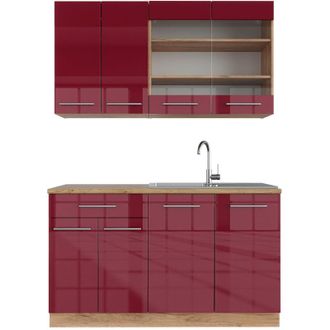 Vicco Cocina Para Solteros Fame-line, Burdeos Brillo Intenso/roble Dorado, 140 Cm, Et Roble, Vicco