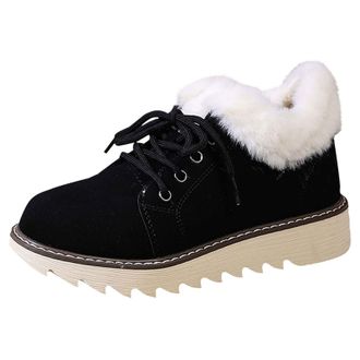 Generic Waterproof Boots Womens Size 5 Lined Insulated Boots Warm Plush Cotton Shoes Lace Up Ankle Boots (Black, 4.5)