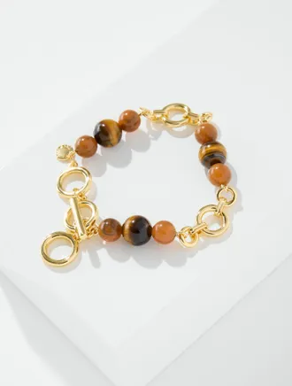 Talbots Odette Tigers Eye Toggle Bracelet - Tigers / Gold - 001 Talbots
