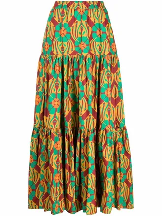 La DoubleJ Big graphic-print tiered skirt - women - Cotton - S - Green